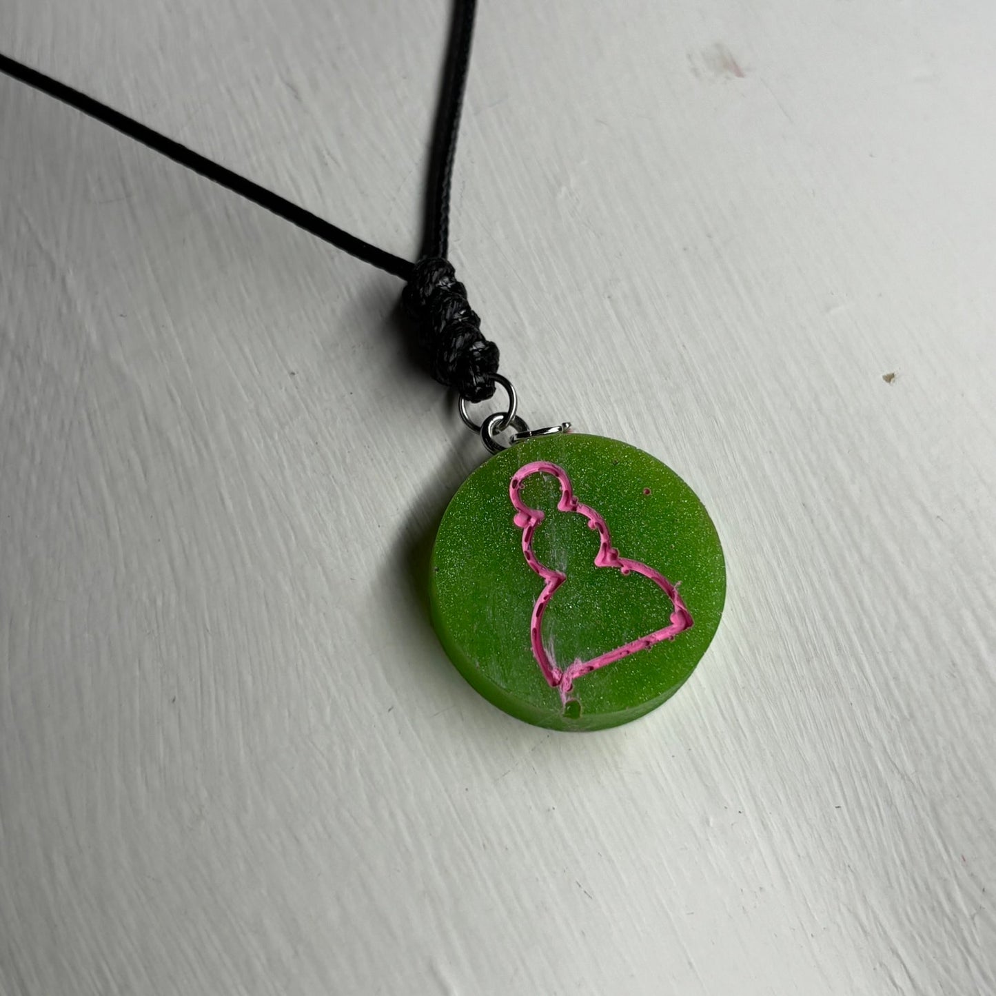 Green Pink Pawn - Handmade Resin Chess Necklace