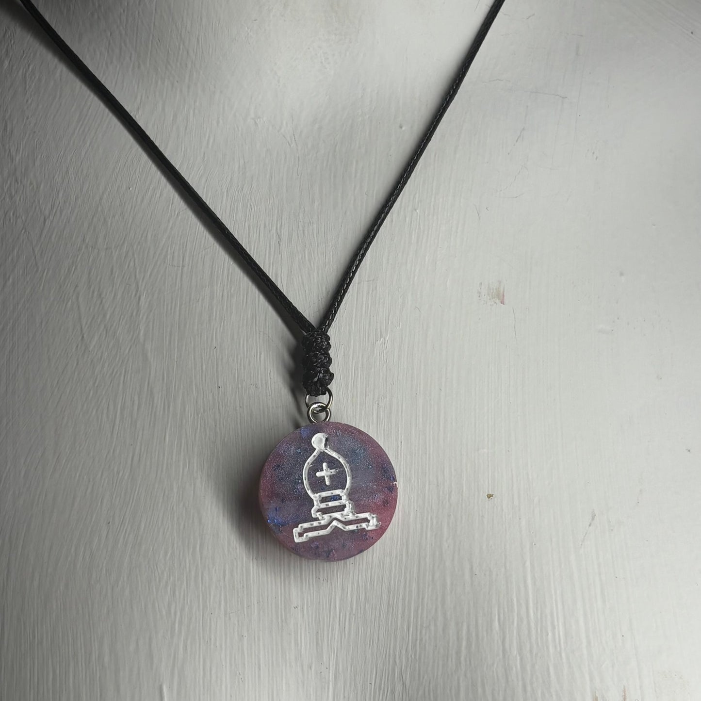 Galaxy Purple Bishop - Handmade Resin Chess Necklace