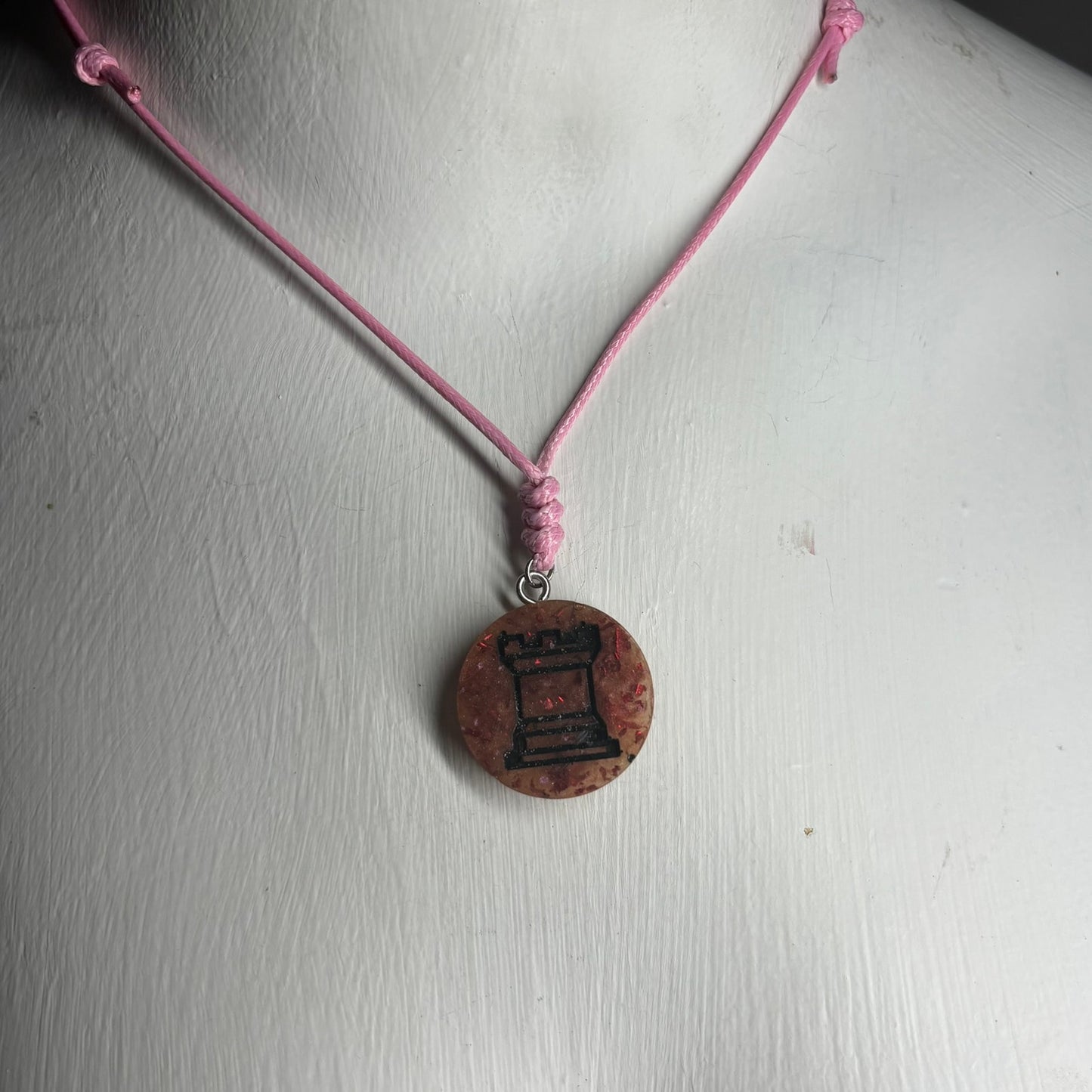 Dark Amber Rook - Handmade Resin Chess Necklace