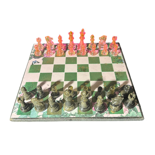 Green Pink Butterfly Flower - Scrapbook Chess Set