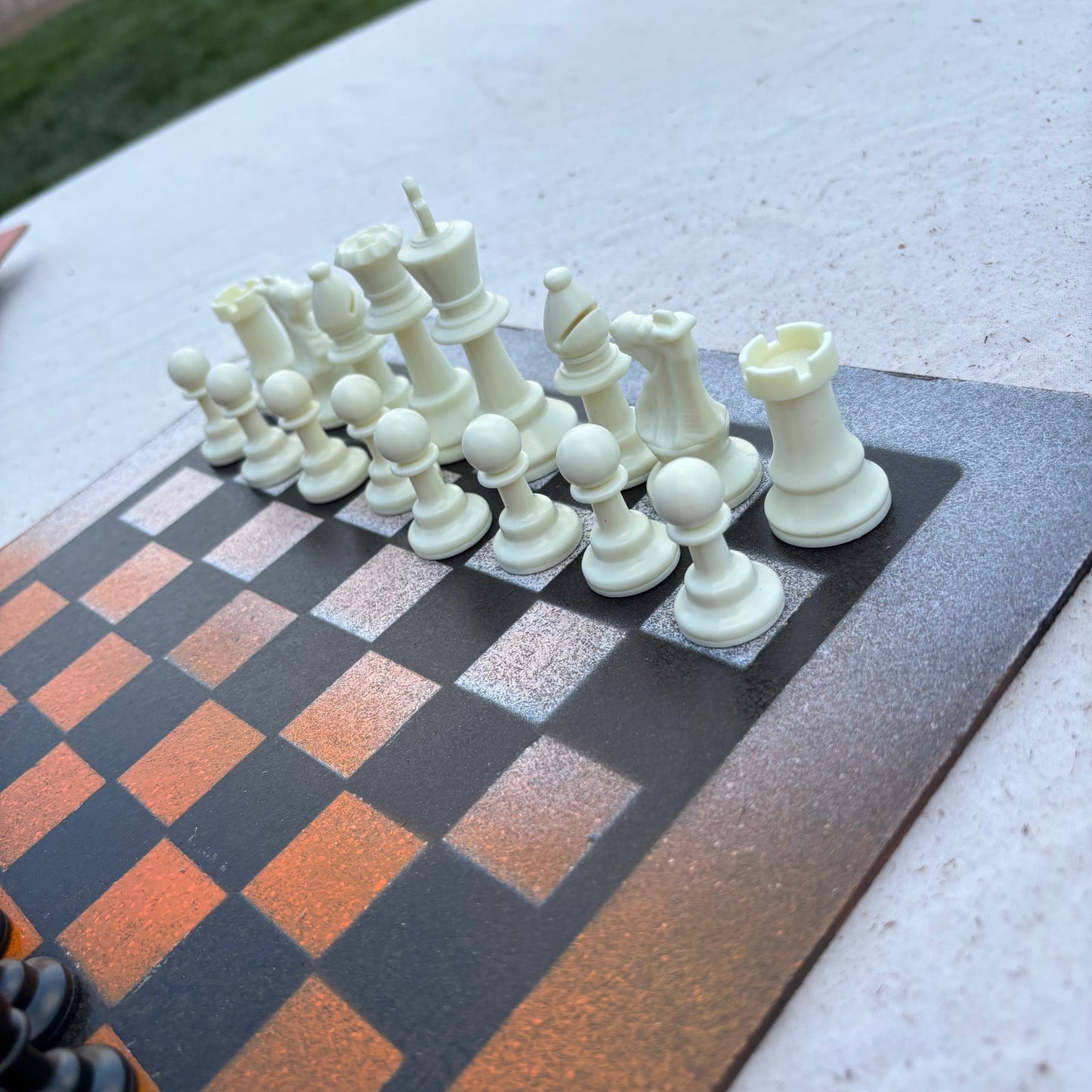 Orange & White Snow - Painted Chess Set