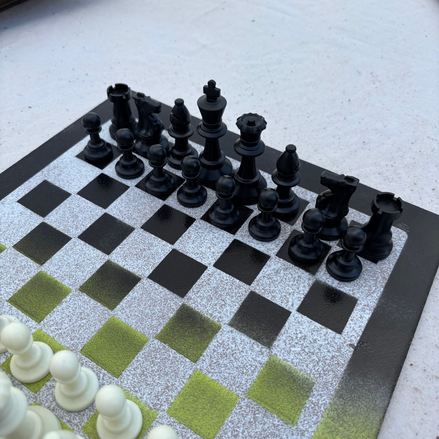 Lime Green & Black - Painted Chess Set