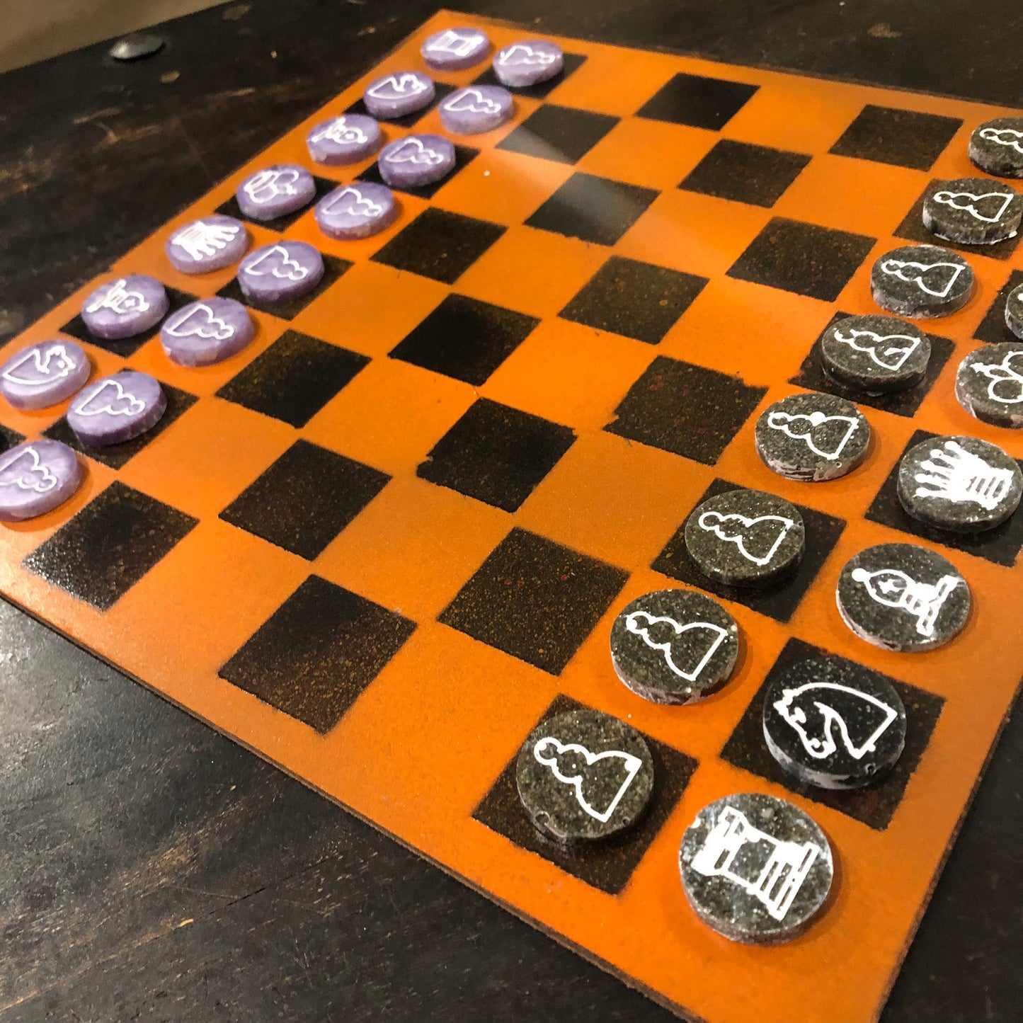 Orange & Black - Painted Chess Set