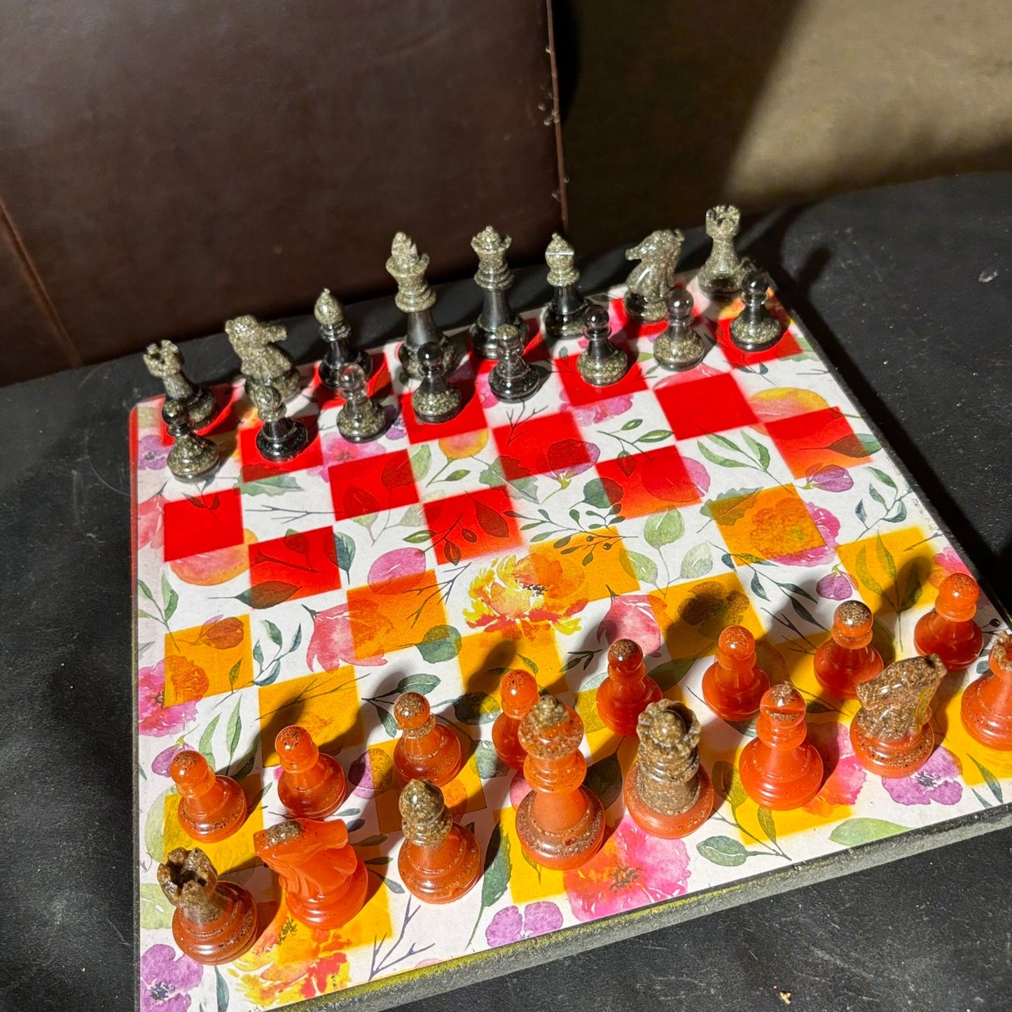 Fiery Opal Flowers - Scrapbook Chess Set