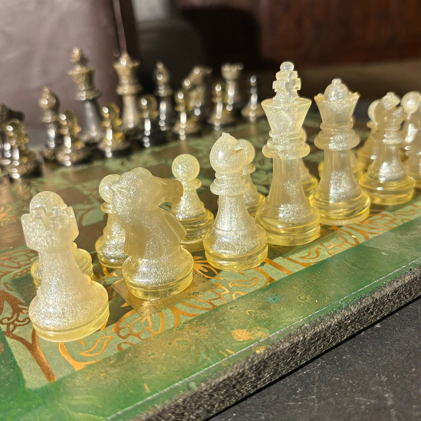 Golden Green Vintage - Scrapbook Chess Set