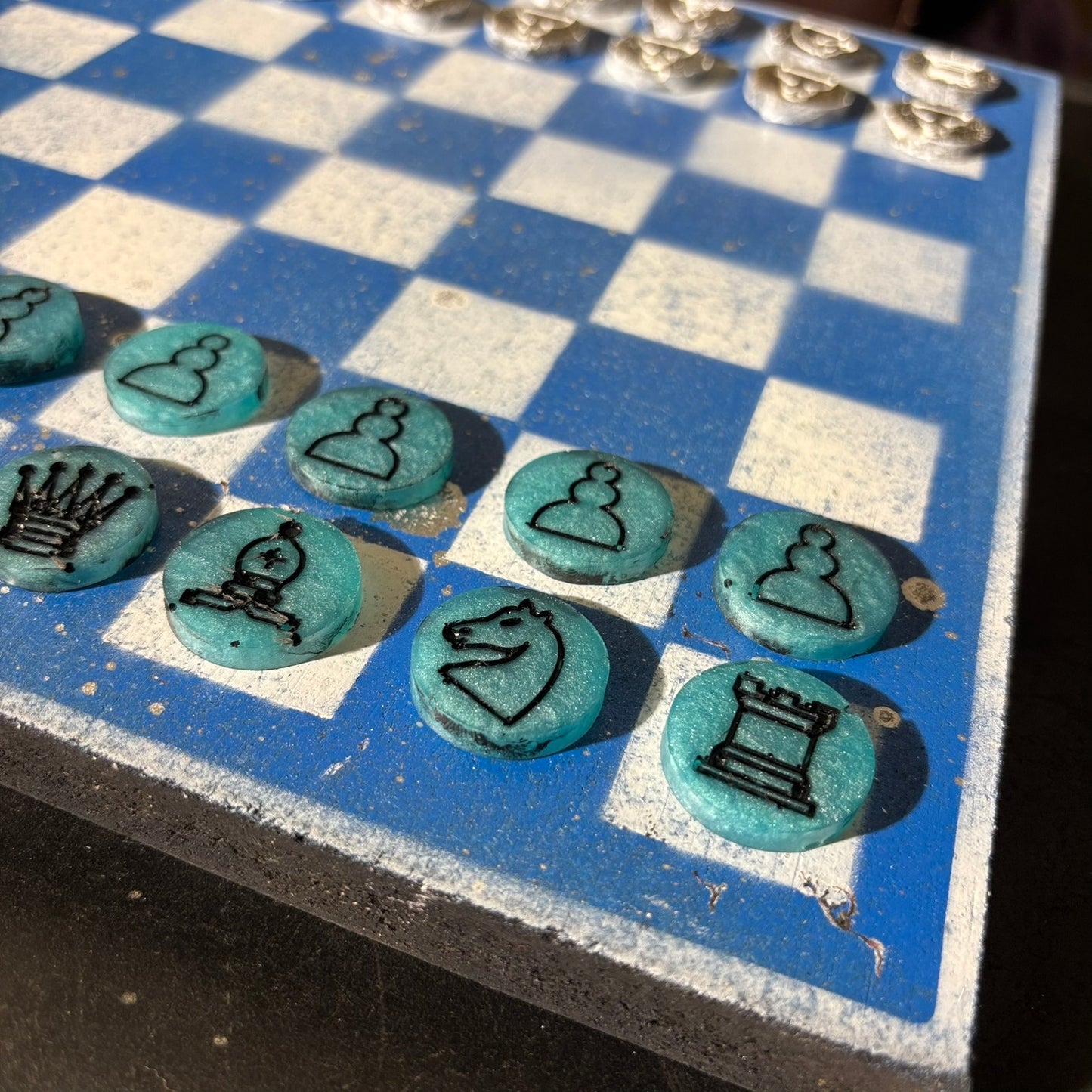 Blue & White - Painted Chess Set