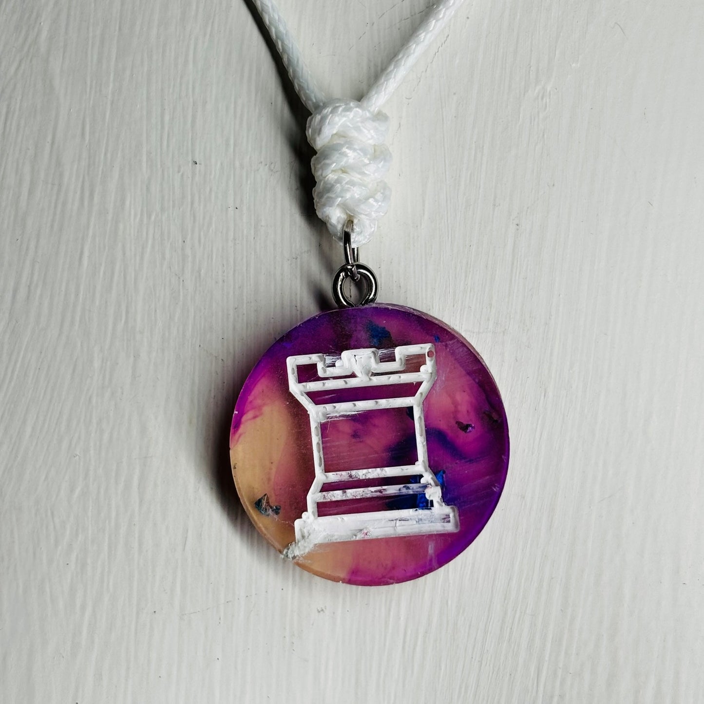 Purple Swirl Rook - Handmade Resin Chess Necklace