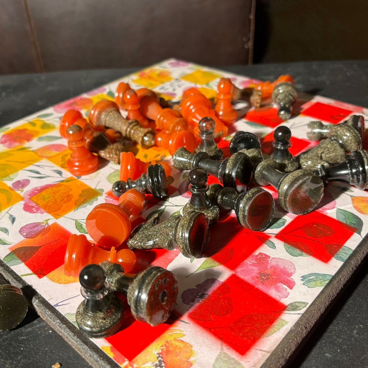 Fiery Opal Flowers - Scrapbook Chess Set