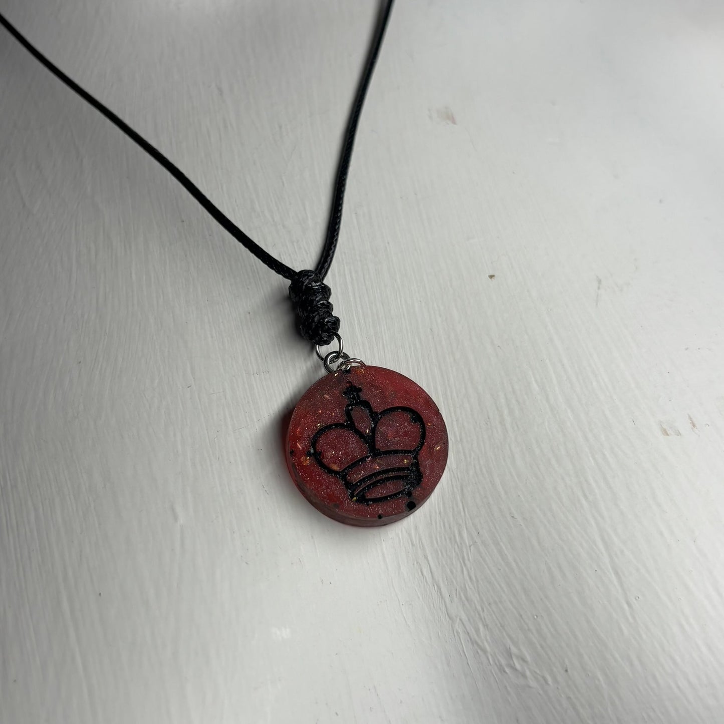 Fading Red Crystal King - Handmade Resin Chess Necklace