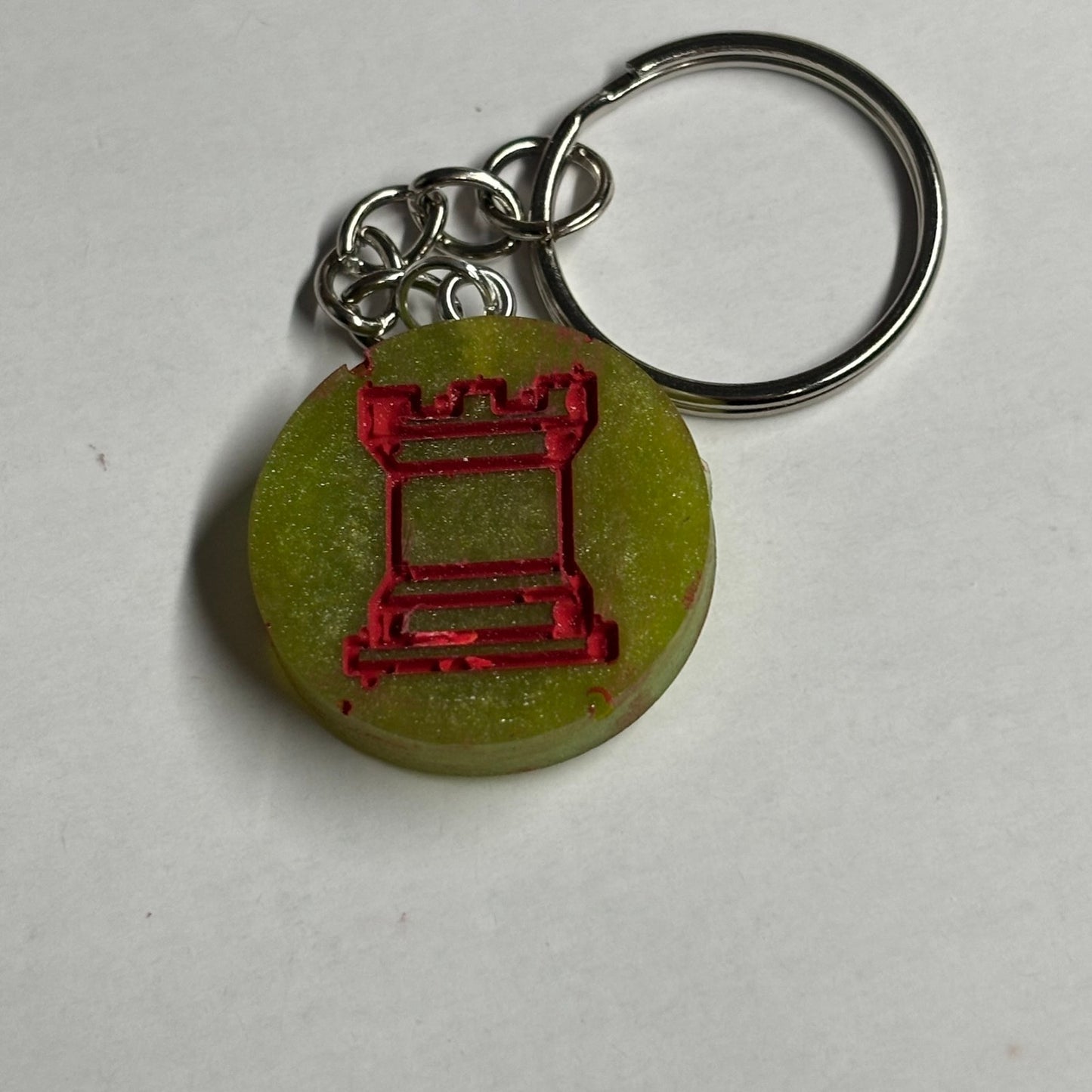 Lime Green Red Rook - Handmade Resin Keychain