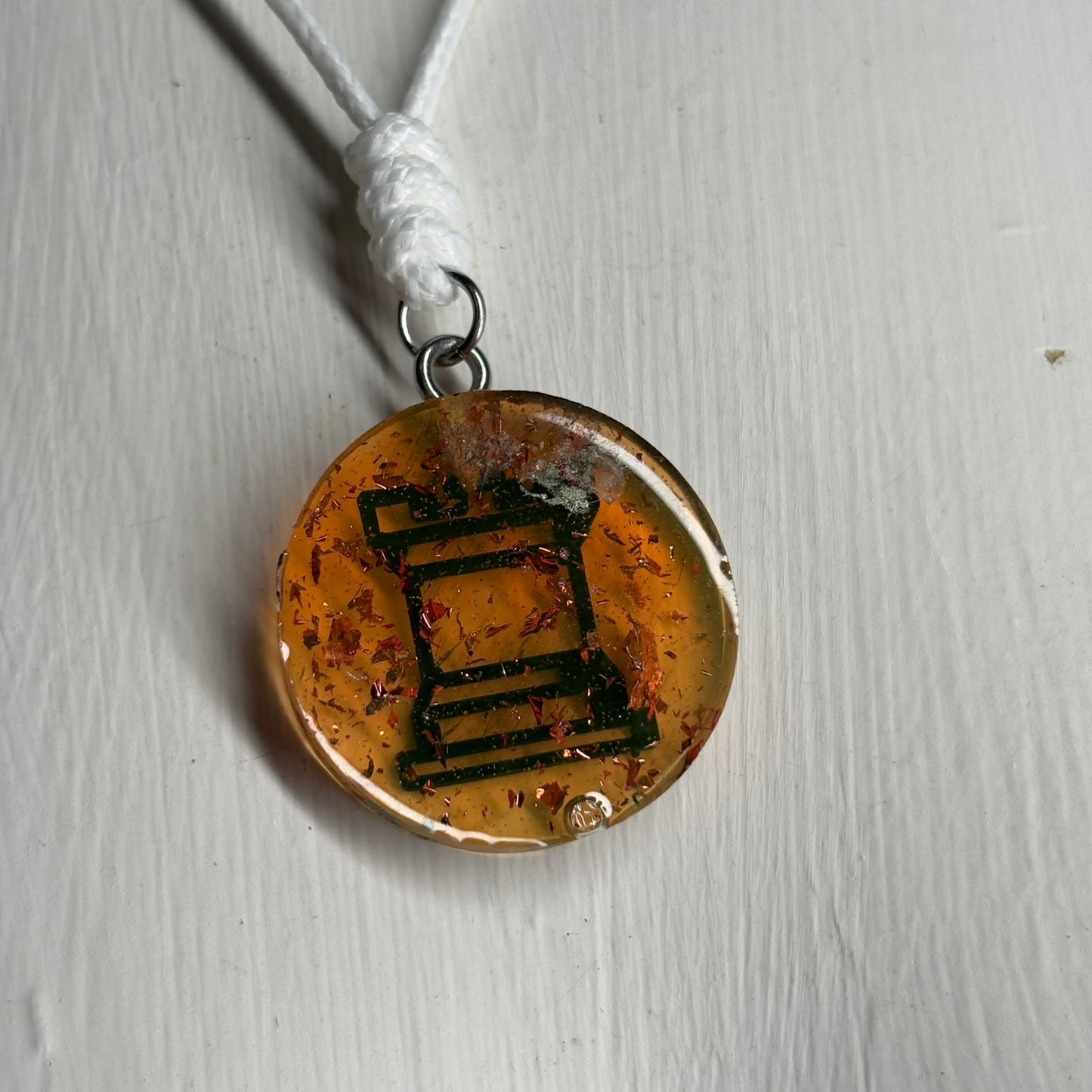 Fire Crystal Rook - Handmade Resin Chess Necklace