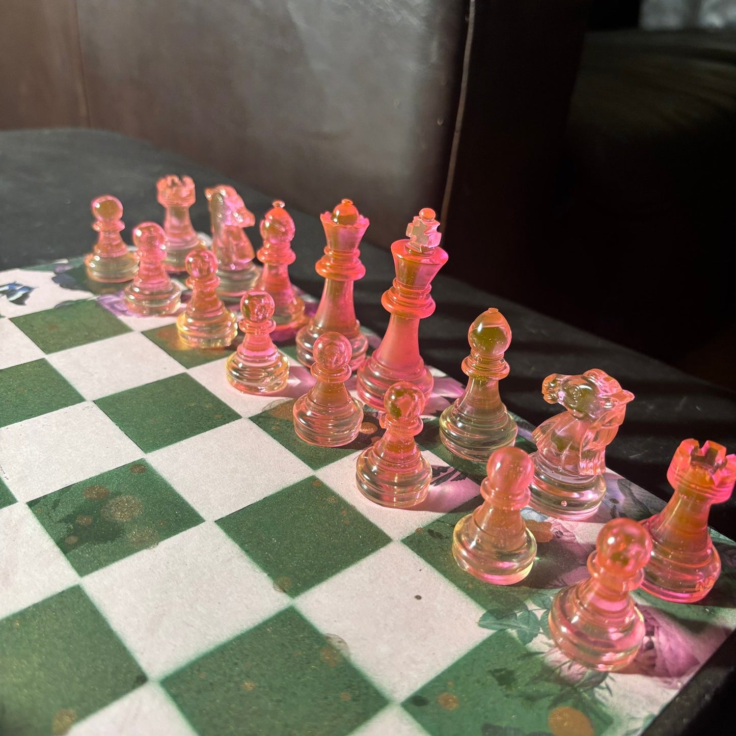 Green Pink Butterfly Flower - Scrapbook Chess Set