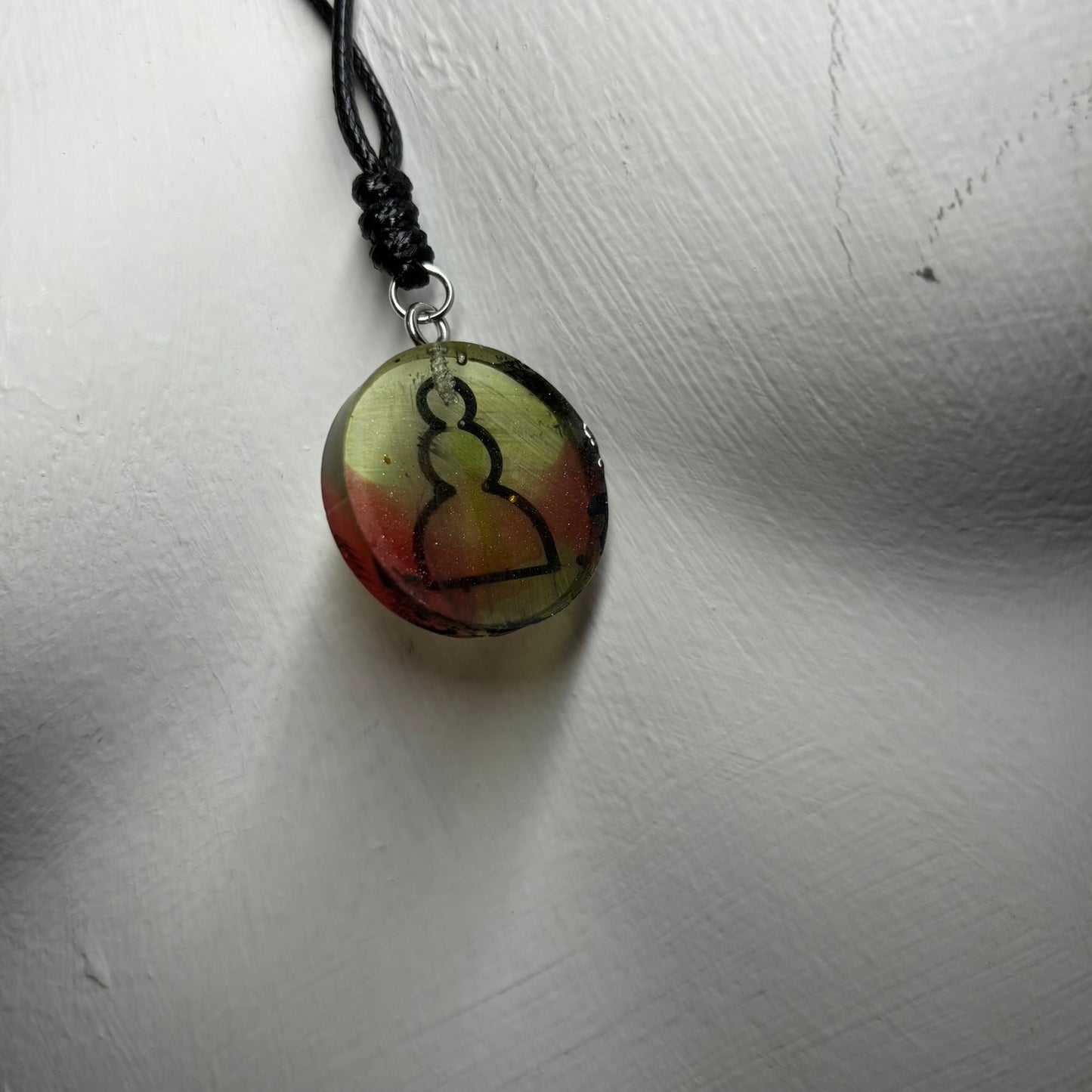 Pink Green Swirl Pawn - Handmade Resin Chess Necklace