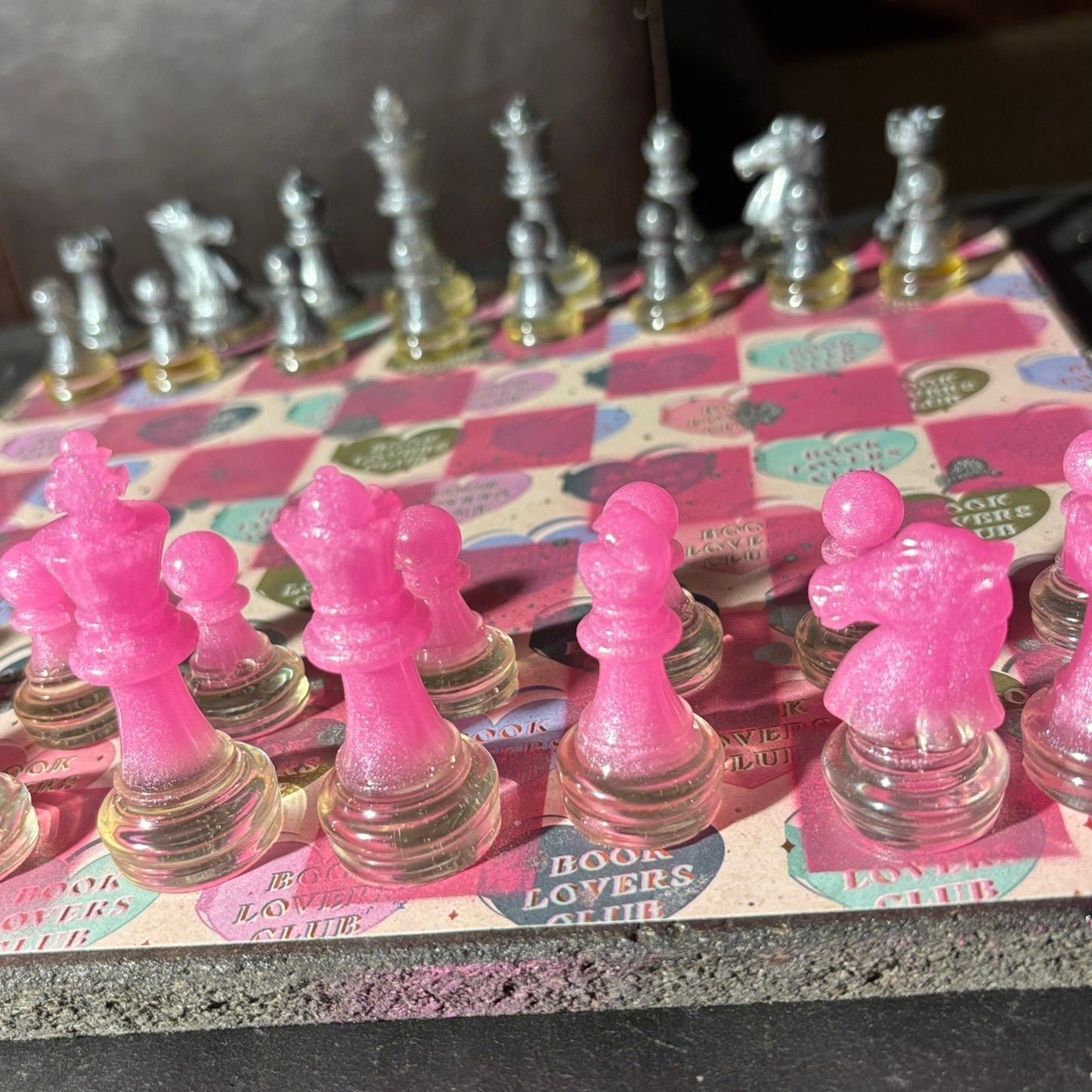 Pink Hearts - Scrapbook Chess Set
