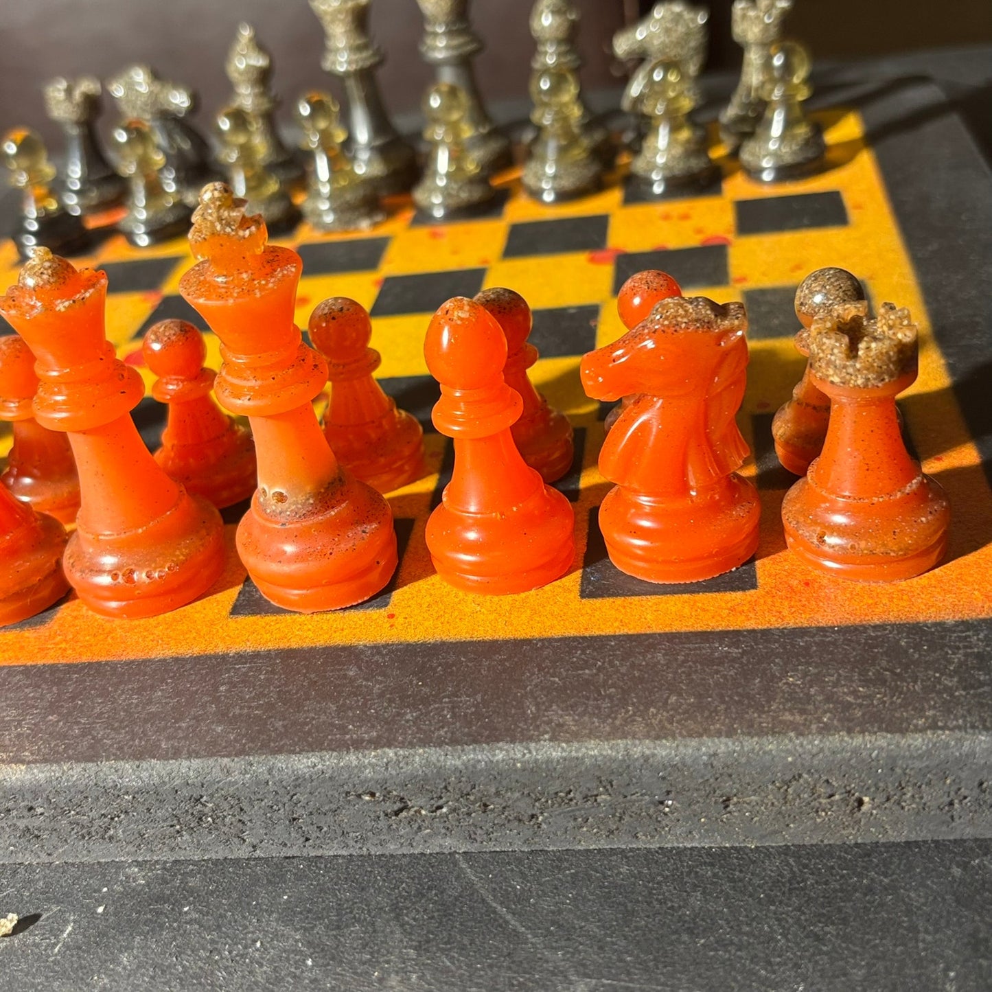 Yellow & Red Opal - Painted Chess Set