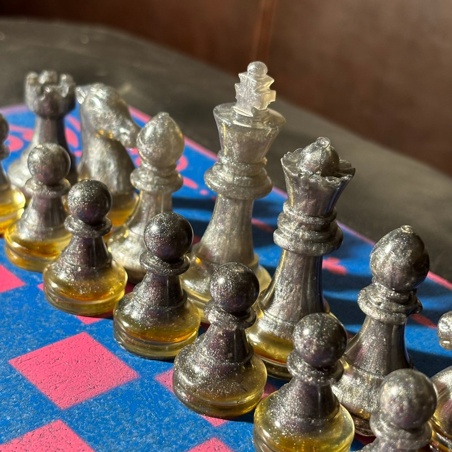 Fancy Pink & Blue - Painted Chess Set