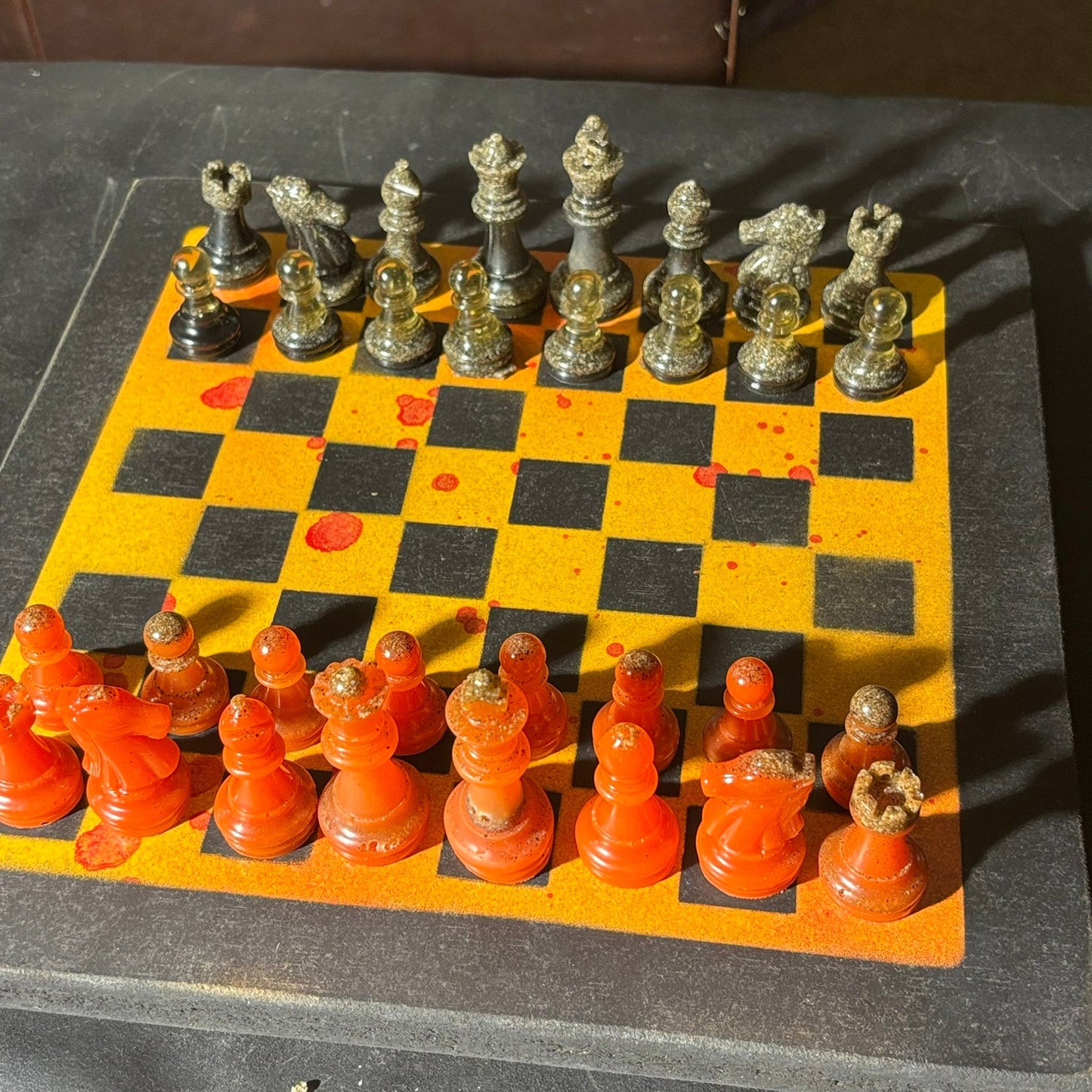 Yellow & Red Opal - Painted Chess Set