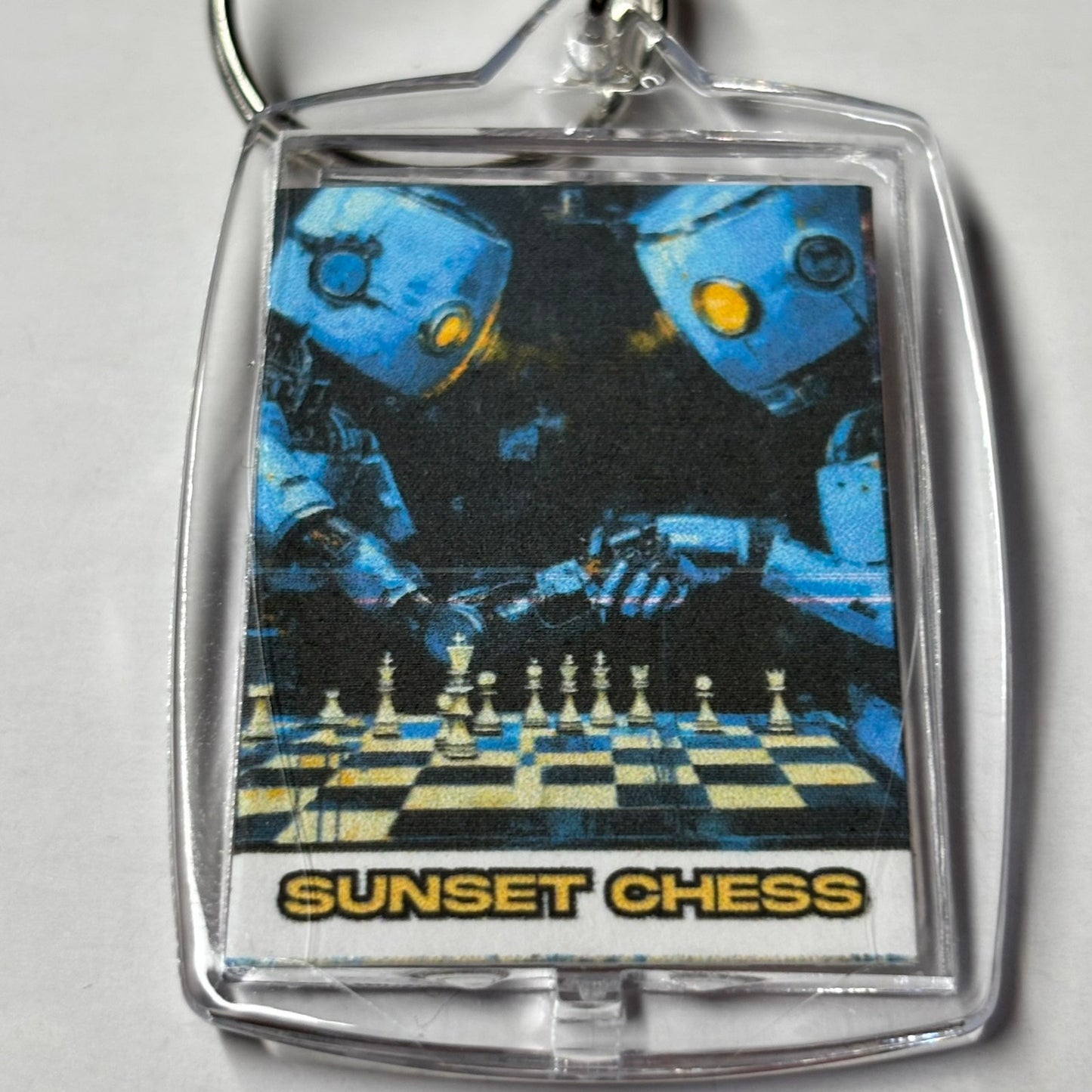 Blue Robots - Sunset Chess Photo Keychain