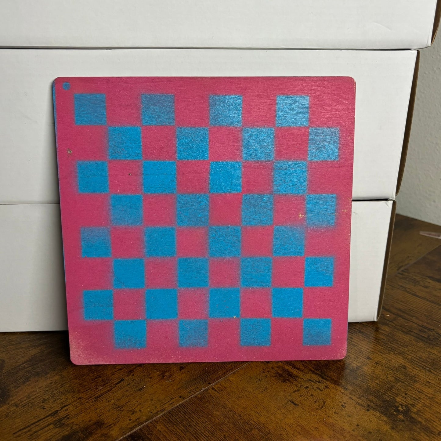 Pink & Blue - Painted Thin Wooden Chess Board