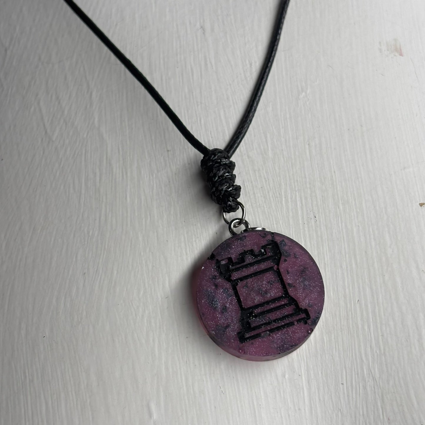 Dark Purple Rook - Handmade Resin Chess Necklace
