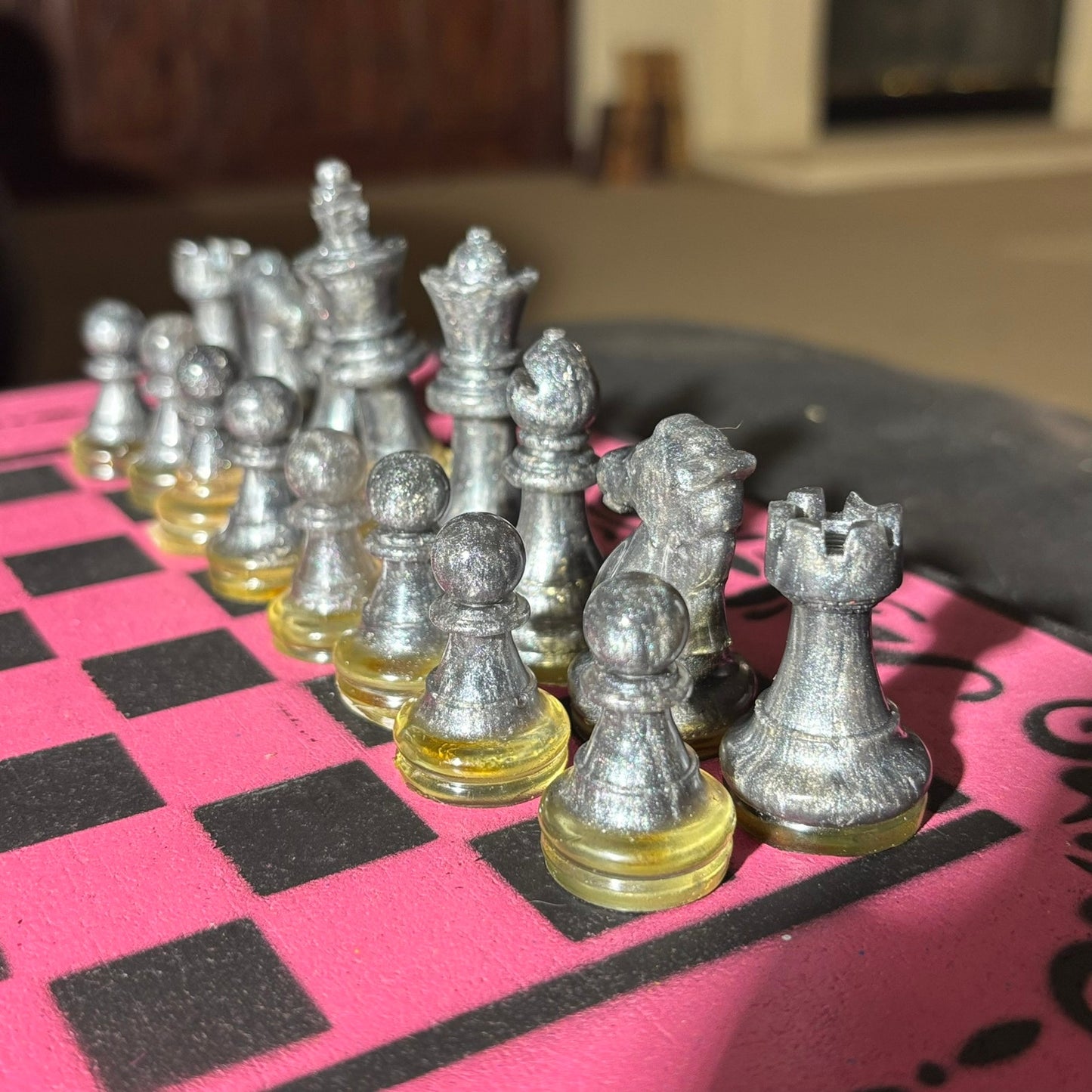 Pink & Black - Painted Chess Set