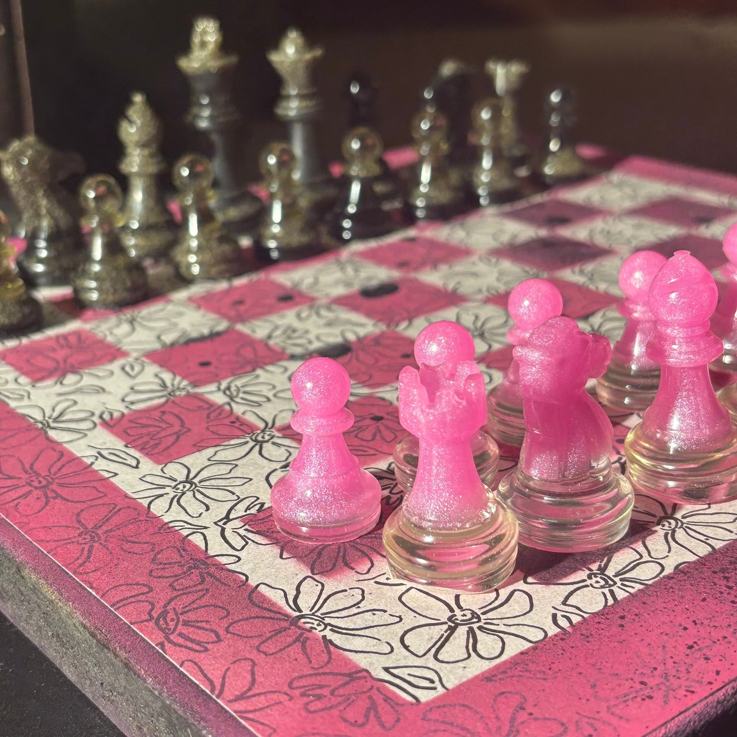 Pink & White Sketch - Scrapbook Chess Set
