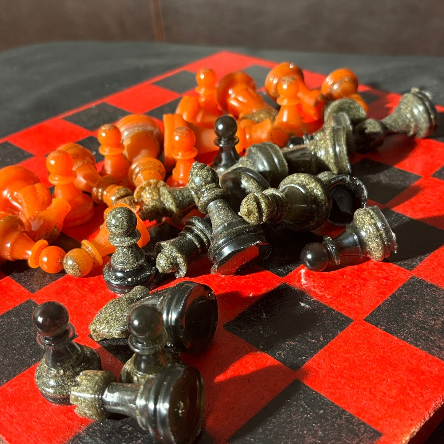 Opal Red & Black - Painted Chess Set