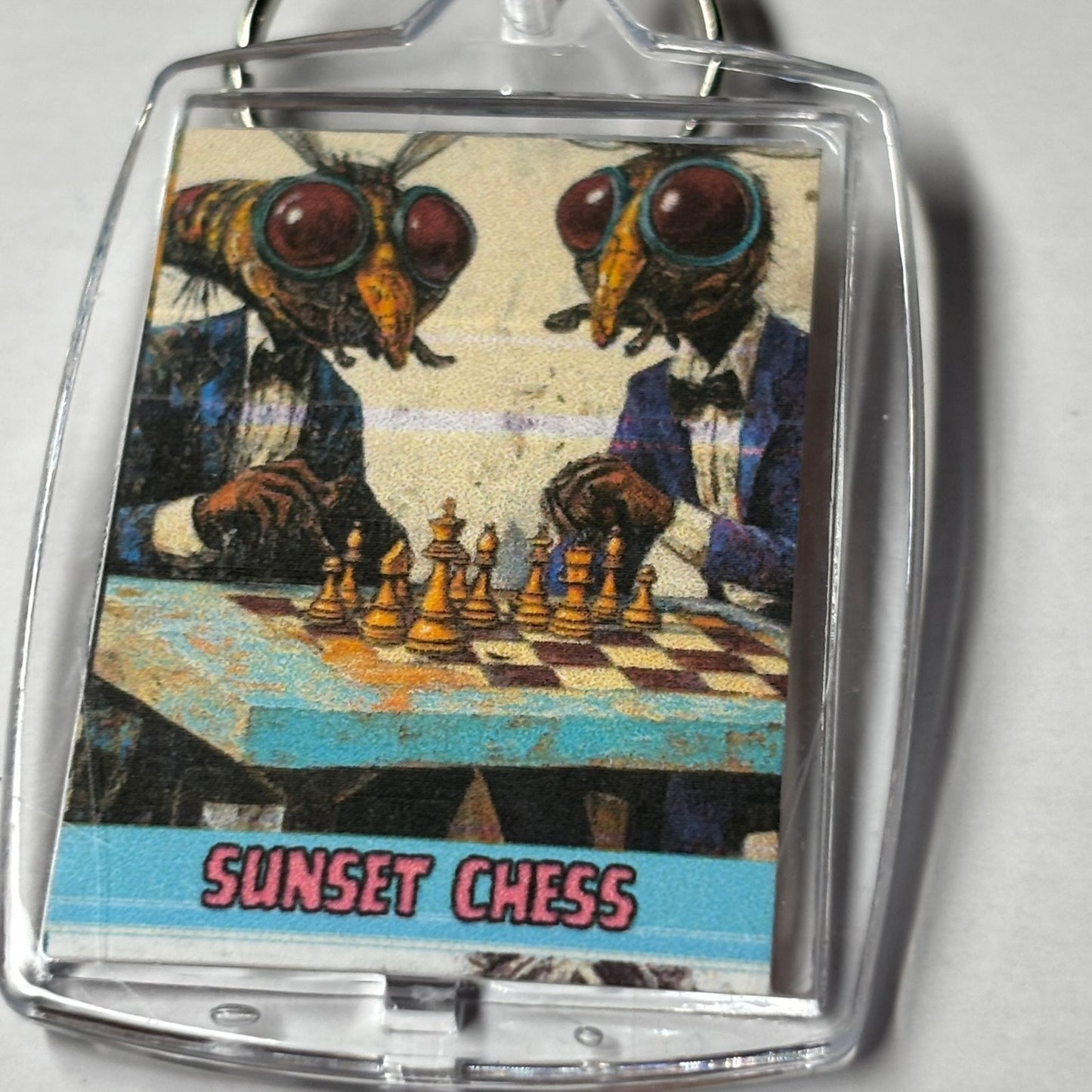 Flies At Work - Sunset Chess Photo Keychain