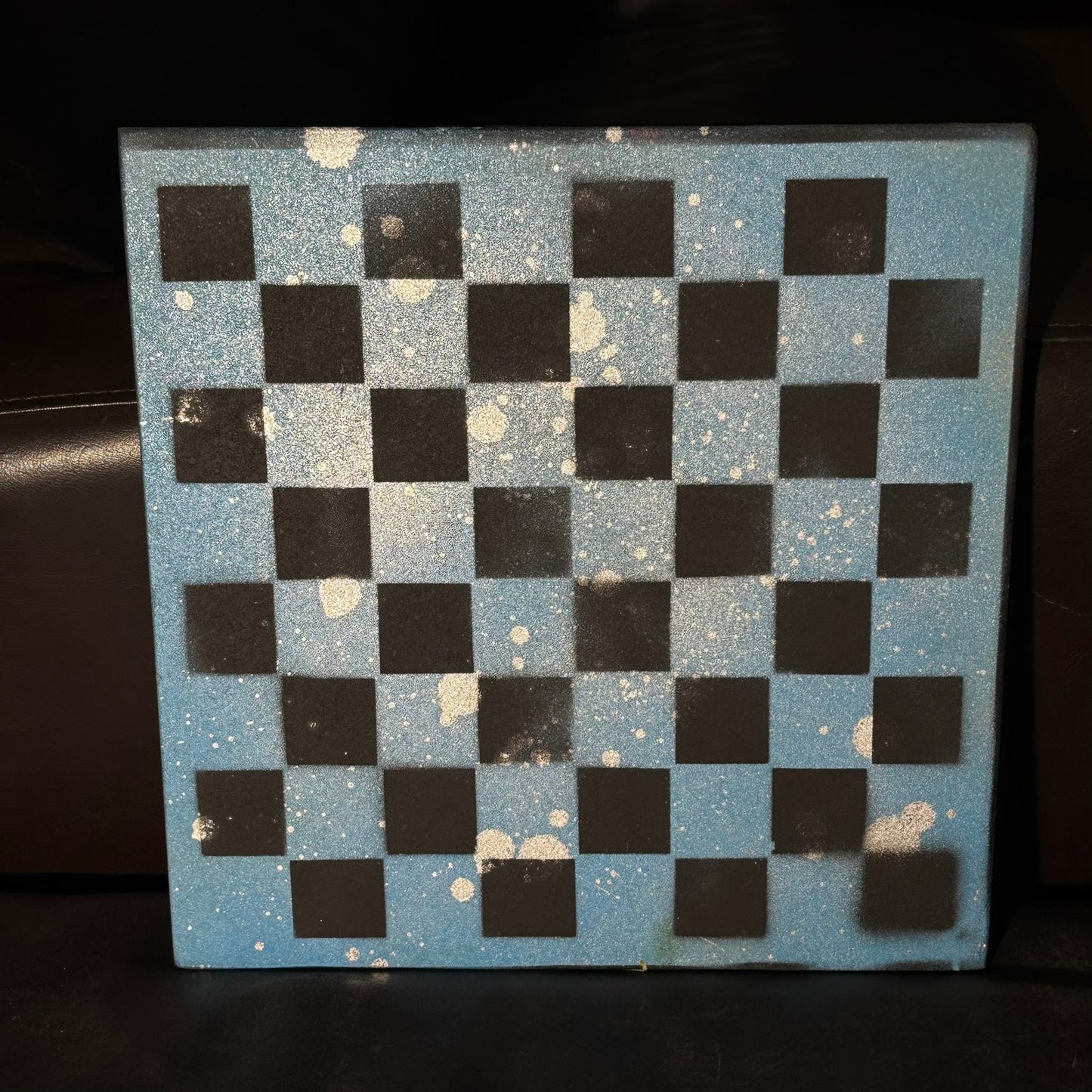 Blue & Black Chrome Drip - Painted Chess Board