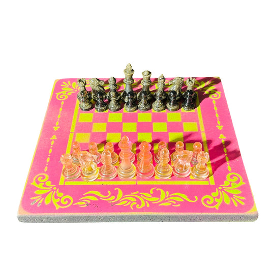 Neon Green Pink - Painted Chess Set