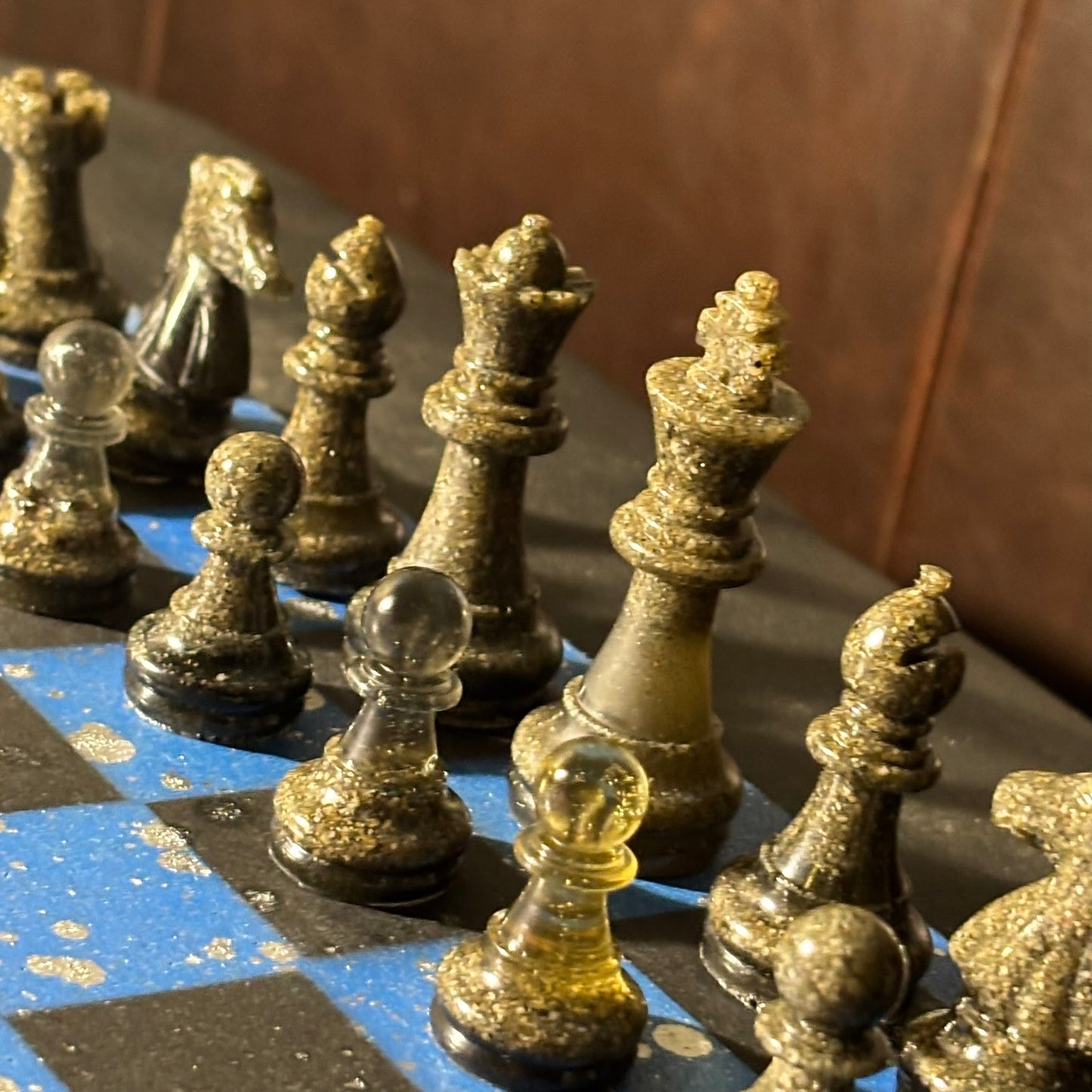 Blue Chrome Black - Painted Chess Set