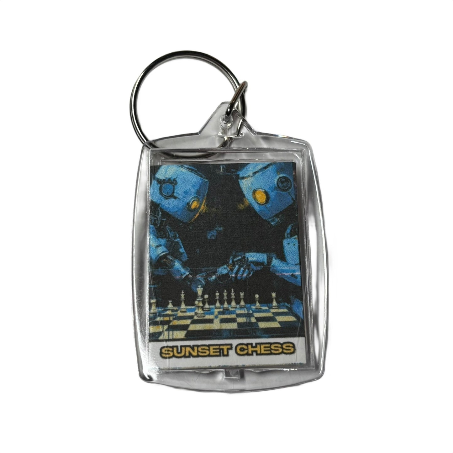 Blue Robots - Sunset Chess Photo Keychain