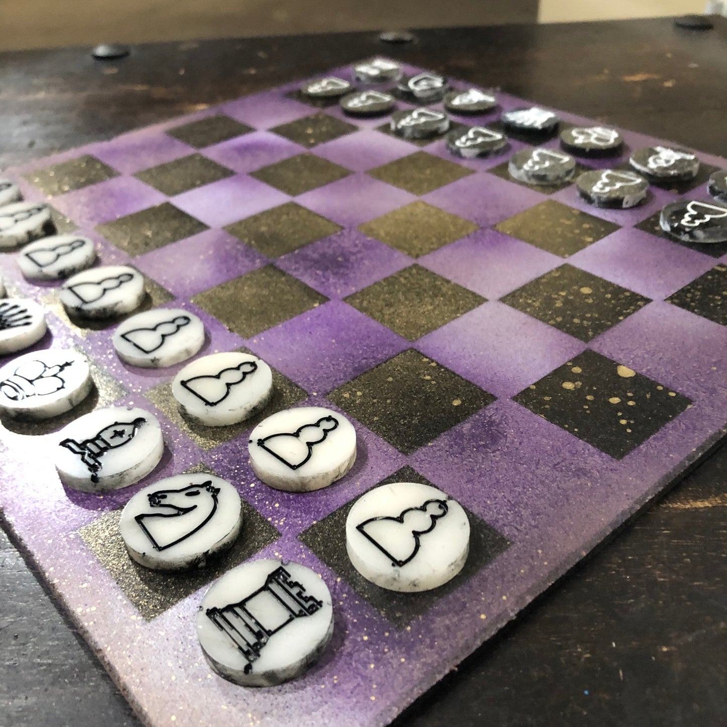 Golden Purple Galaxy - Painted Chess Set