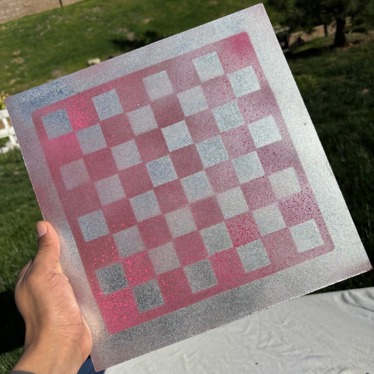 Silver Speckled Pink - Painted Chess Set