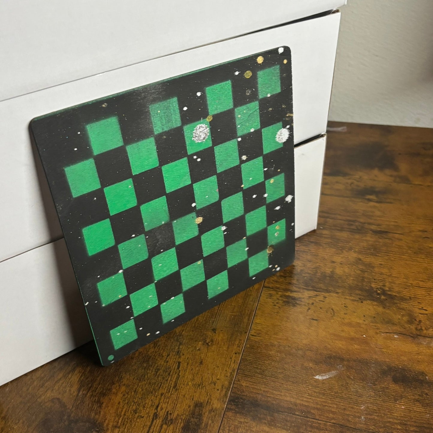 Black & Green Chrome - Painted Thin Wooden Chess Board