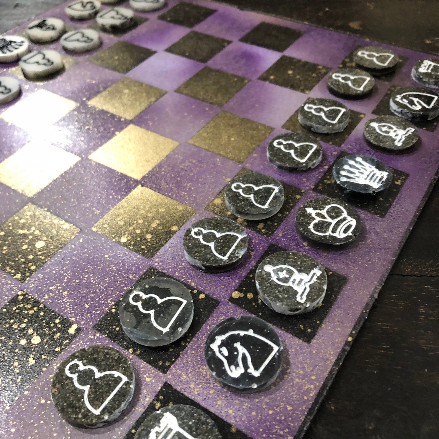 Golden Purple Galaxy - Painted Chess Set