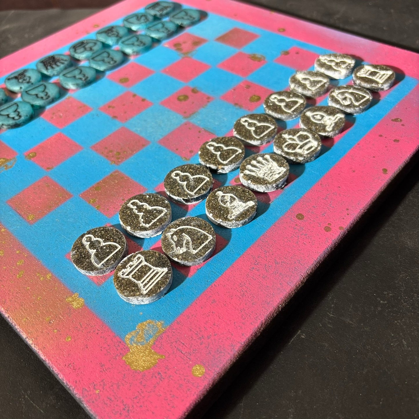 Pink & Blue - Painted Chess Set