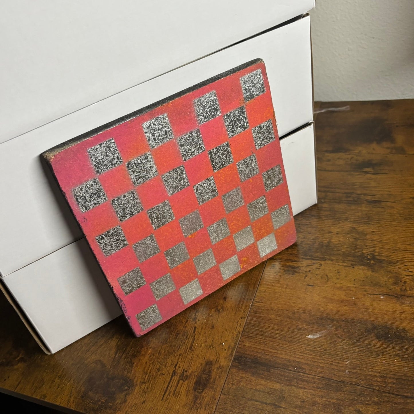 Red Orange Chrome Hue - Painted Double Sided Chess Board
