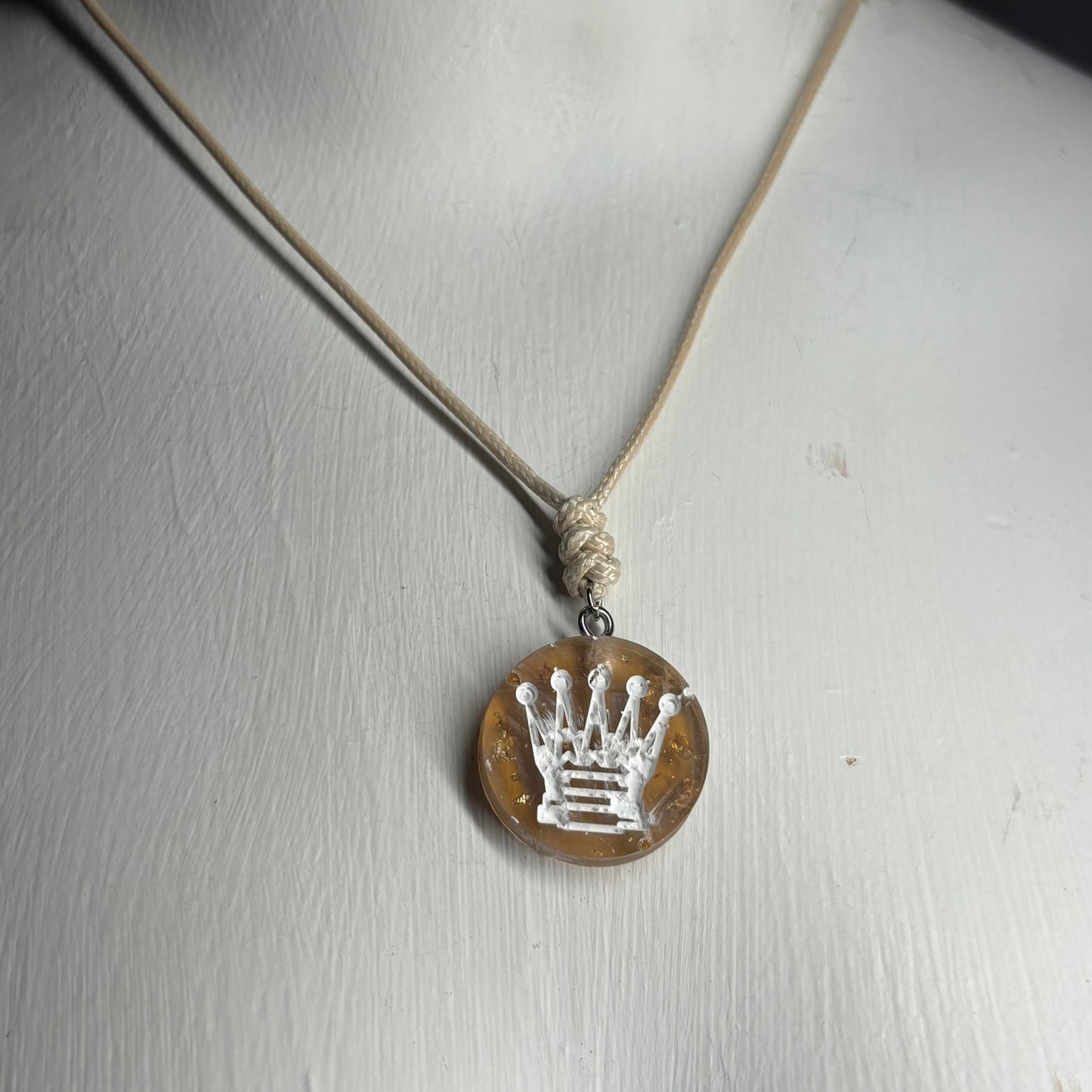 Amber Queen - Handmade Resin Chess Necklace