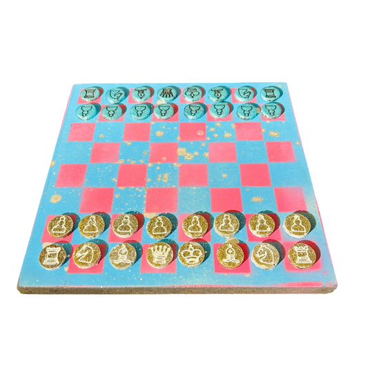 Blue & Pink - Painted Chess Set