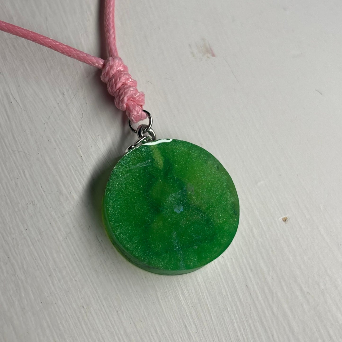 Pink & Green Pawn - Handmade Resin Chess Necklace