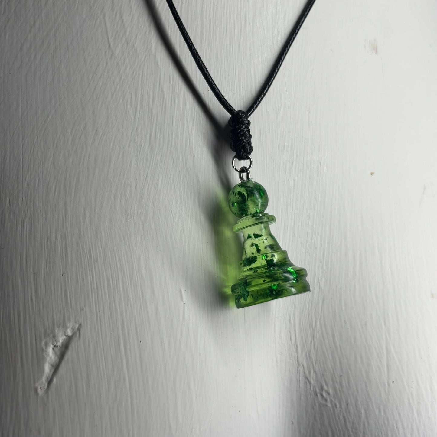 Green Crystal Pawn - Handmade Resin Chess Necklace