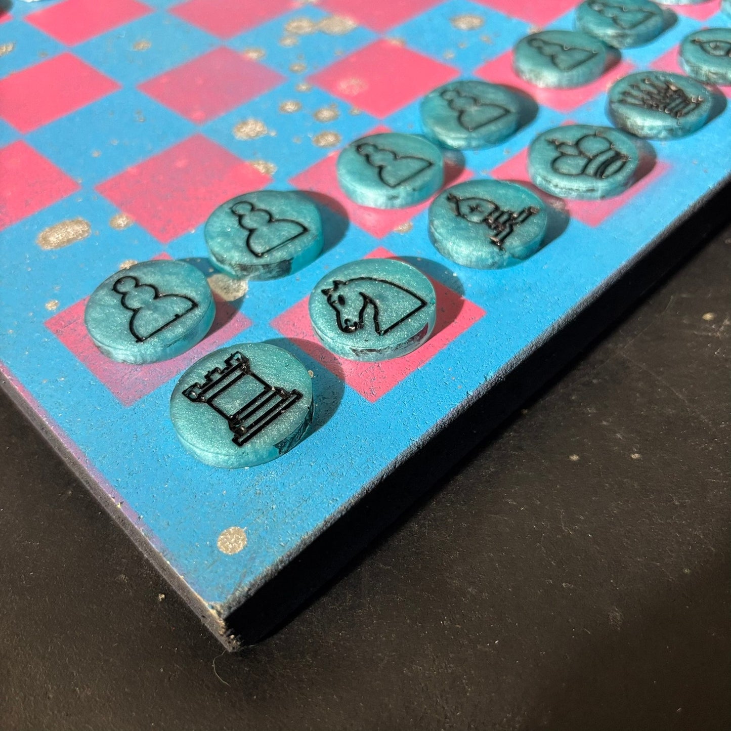 Blue & Pink - Painted Chess Set