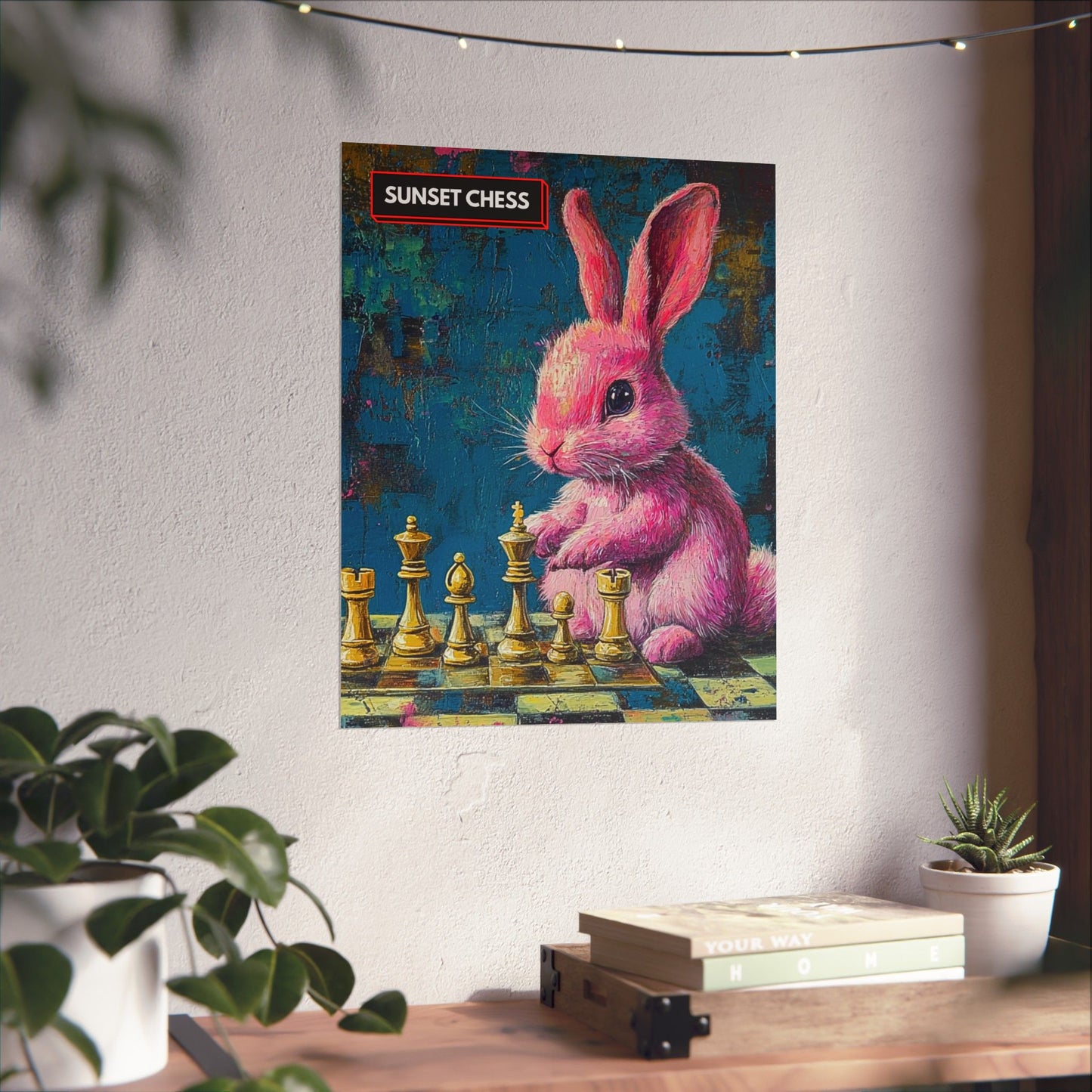 Pink Rabbit Plays Chess - Matte Vertical Poster 16"x20"