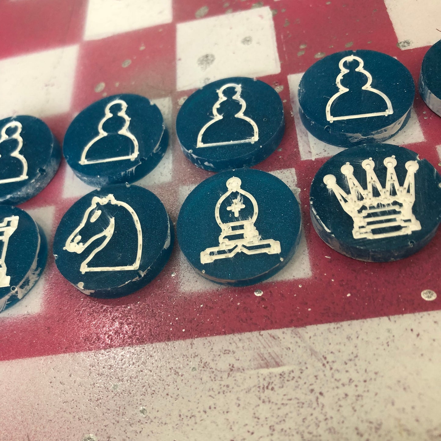 Pink & White - Painted Chess Set