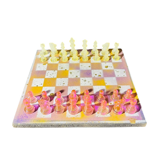Purple & Yellow Mesh - Painted Chess Set