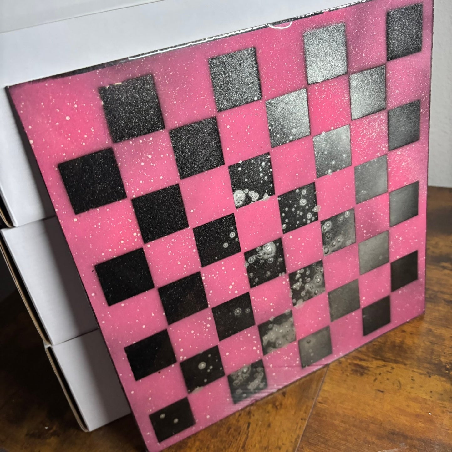 Pink Chrome Black - Resin Coated Chess Board