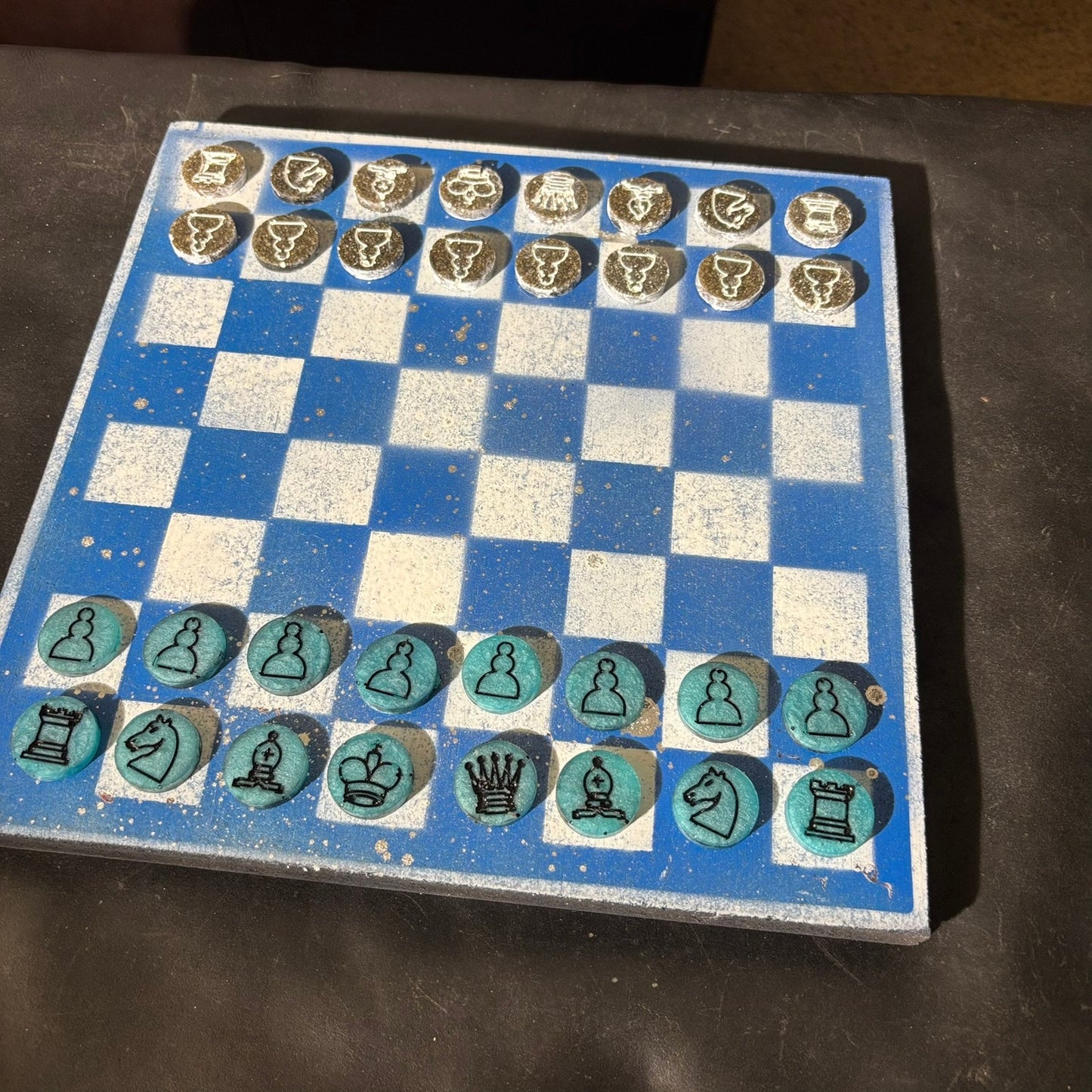 Blue & White - Painted Chess Set