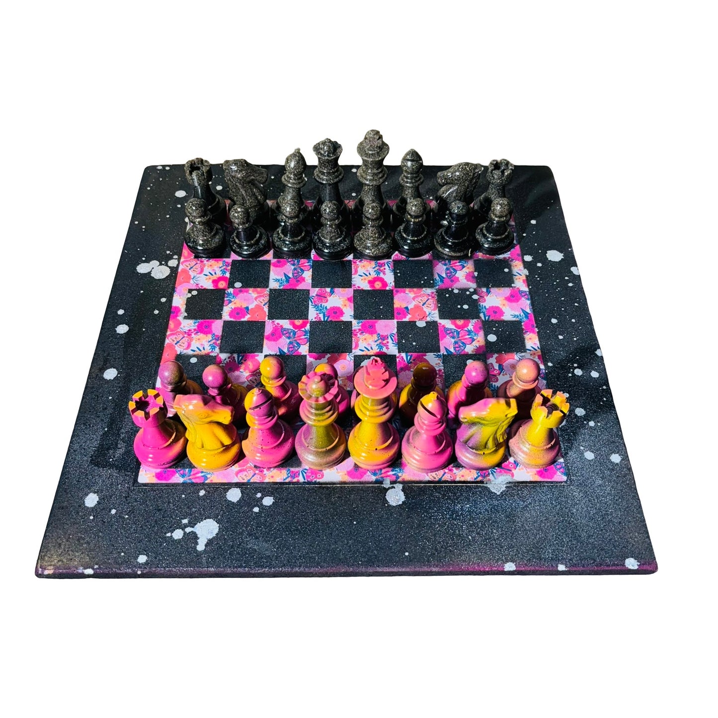 Sunset Flowered Pink - Large Deluxe Chess Set