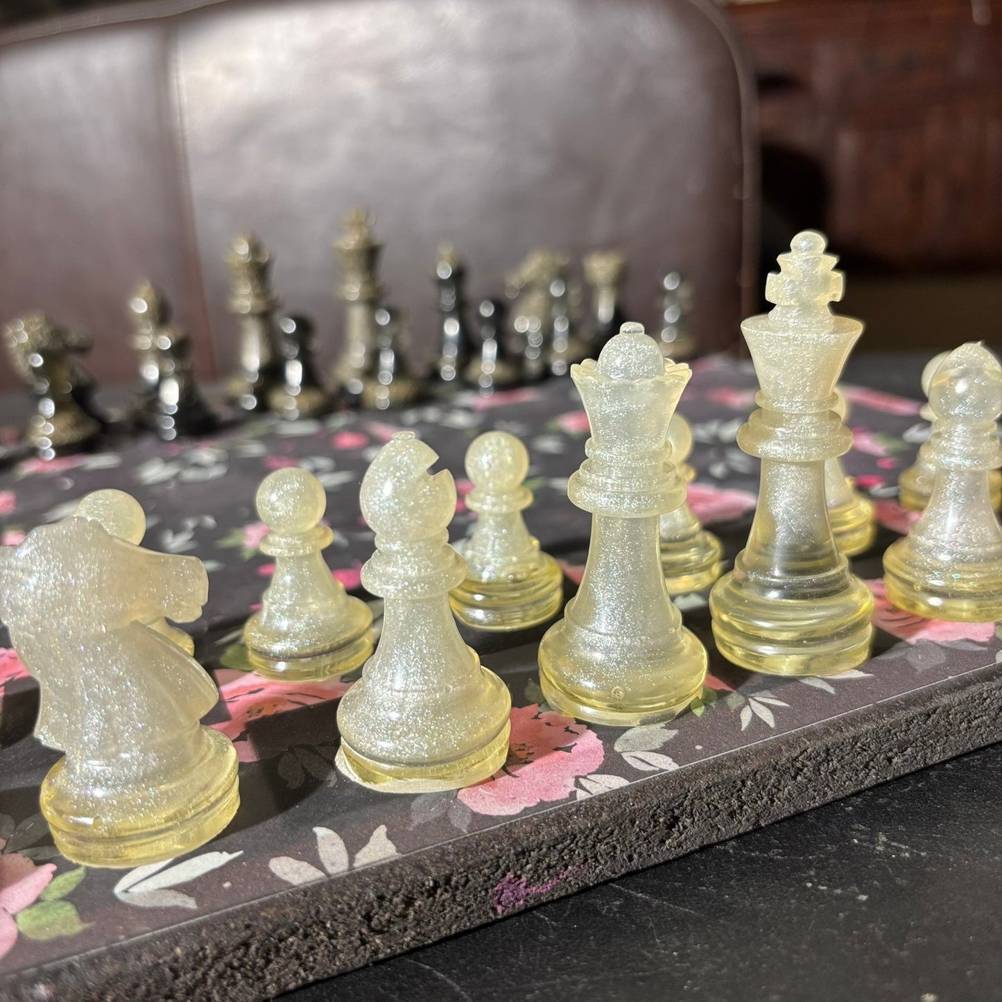 Stealth Black Flower Pattern - Scrapbook Chess Set